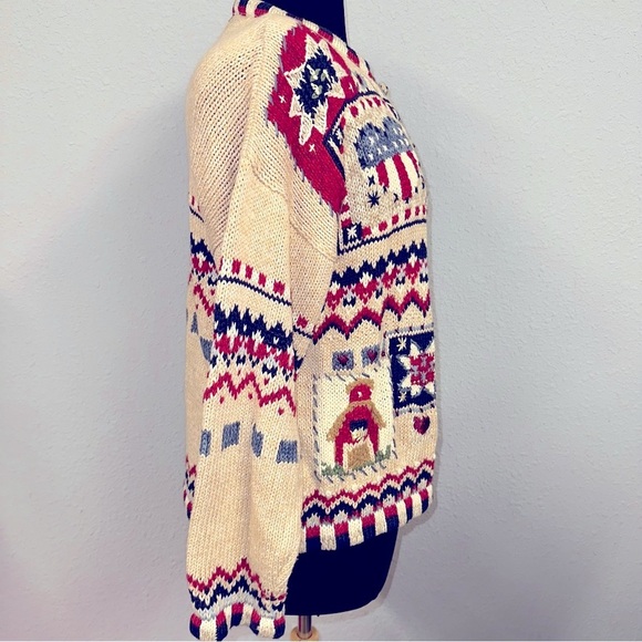 Women’s vtg Heirloom Collectibles teacher Americana cardigan sweater sz L - Picture 9 of 11